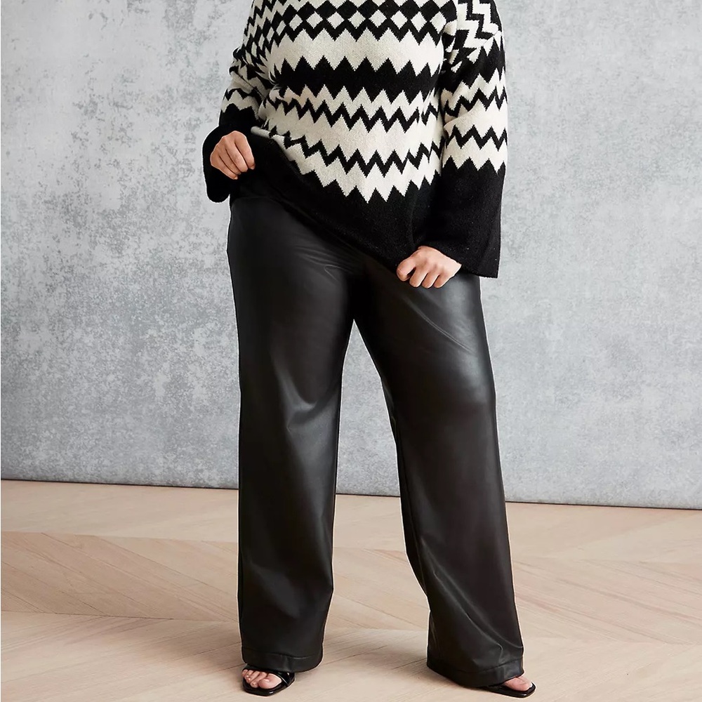 🔥 NWT Lane Bryant Women’s Faux Brown Leather Wide-Leg Trouser Pant size 16